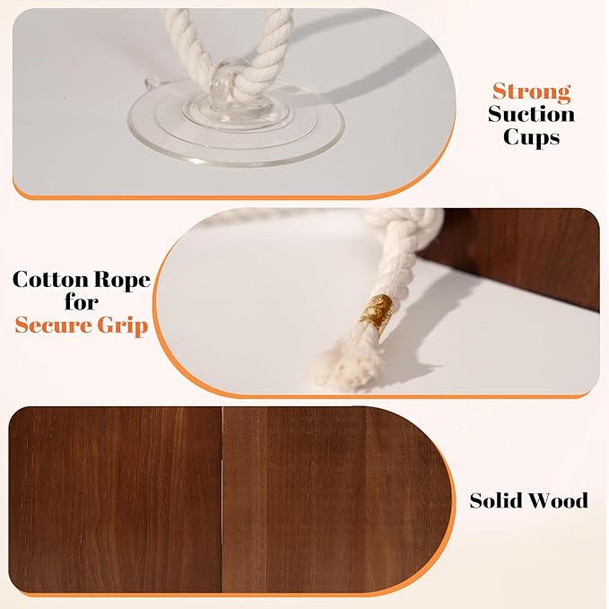 CHEERPALS Cat Window Perch for Indoor Cats, Wooden Cat Bed for Window with Washable Cushion, Hanging Kitty Hammock Suitable for Small-to-Large Cats