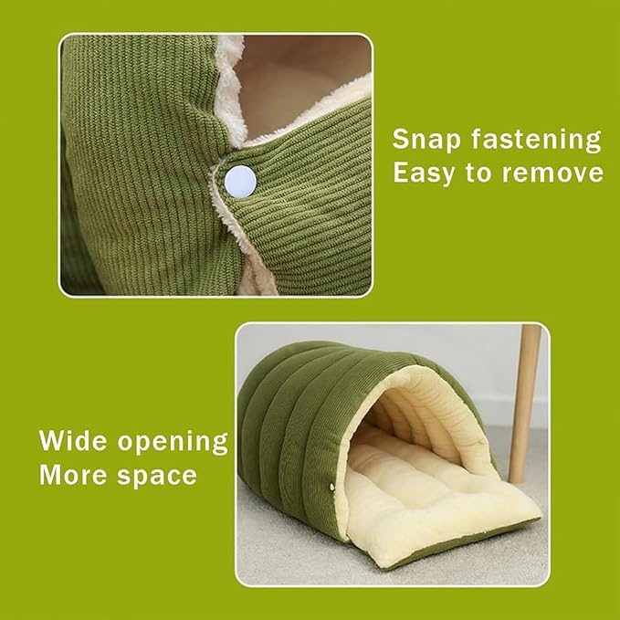 Removable and Washable Winter Closed-Off Cat Bed, Cutypet Winter Cave, Warm Foldable Secure Pet Nest for Indoor Cats & Small Dogs, Comfor Plush Snuggle Hut for Kitty, Puppy, Pets (Corduroy-Purple,L)