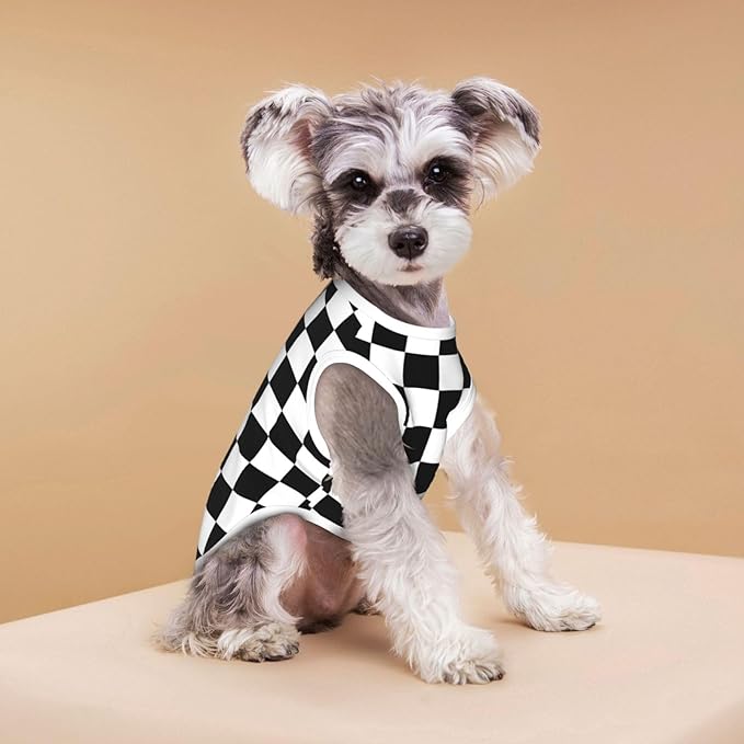 Black and White Checkered Race Flag Dog Shirts Sleeveless Puppy Cotton T-Shirts Breathable Dog Clothes Pet Apparel Tank Top Pullover Doggy Cozy Canine Wear for Small Dogs Cats White Medium
