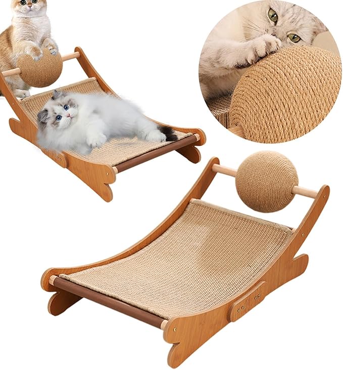 Cat Scratcher Bed for Indoor Cats Mini Beach Chair with Scratching Ball - Sturdy Furniture Pet Bed for Small Animals & Kittens- Sisal