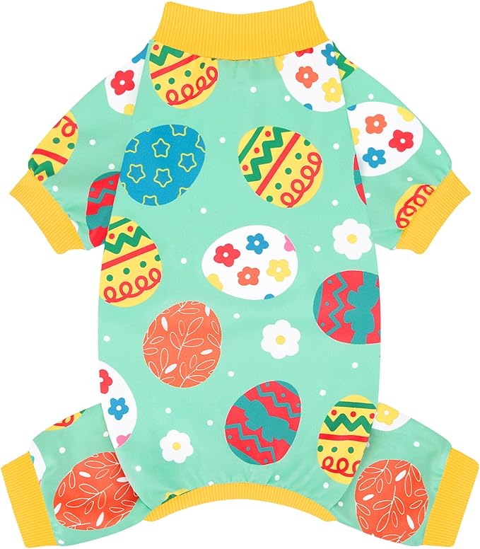 XPUDAC Easter Dog Pajamas, Soft Lightweight Dog Outfit Easter Eggs Puppy Clothes for Small Medium Dogs Pjs Pet Jumpsuit, M