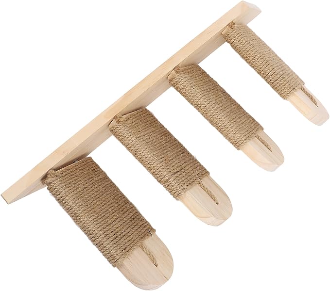 Asixxsix Cat Wall Shelves, Pine Wood Construction Space Saving Cat Shelves, Wall Mounted Furniture with Scratch Post and Bed for Home Apartment (4 Tier)
