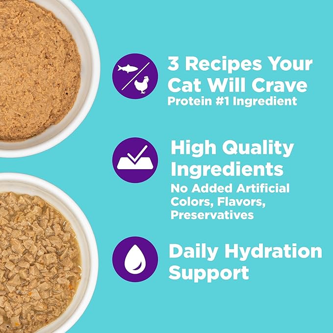 Wellness Complete Health Purrfect Duos Variety Pack Adult Wet Cat Food, Natural, Protein Rich, Grain Free, Pate and Gravy Recipes, 2.64 oz, Pack of 12 Split Cups