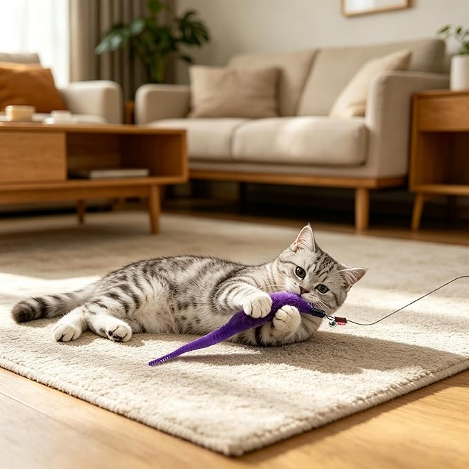 10PCS Cat Worm Toys, Colorful Interactive Cats Wand Attachment, Soft Worm Cat Toy for Teaser Play, Chase Exercise & Kitten Training