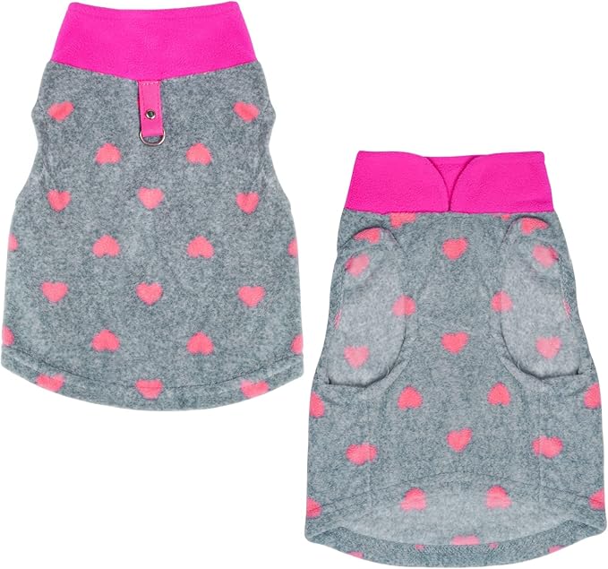 Rbenxia Grey Dog Heart Sweater with Leash Ring Soft Fleece Vest Pullover Warm Jacket Pet Clothes Winter Outfits for Small Puppy Cat Pets (Medium)