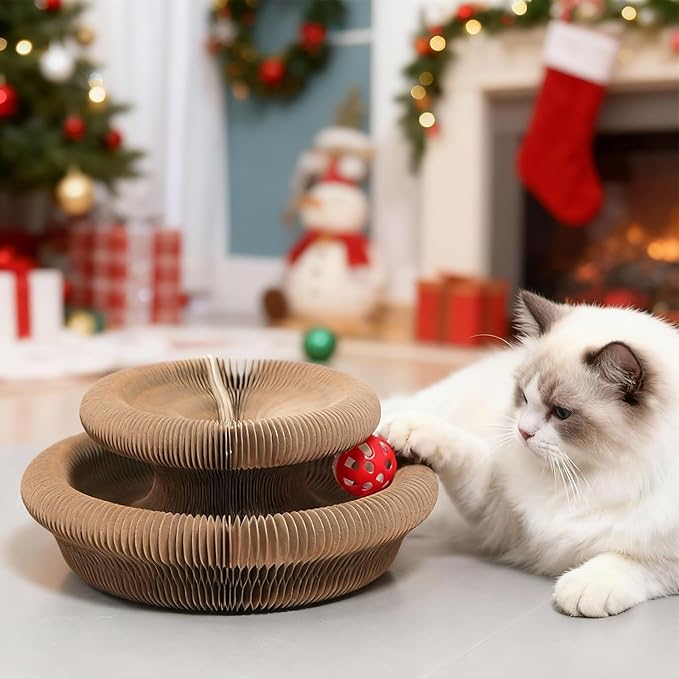 Goosheep 1 Pack Kitty Curls Interactive Cat Toys for Indoor Cats, Magic Organ Cat Scratching Post, Cardboard Cat Scratcher Pad Ball Scratcher Board