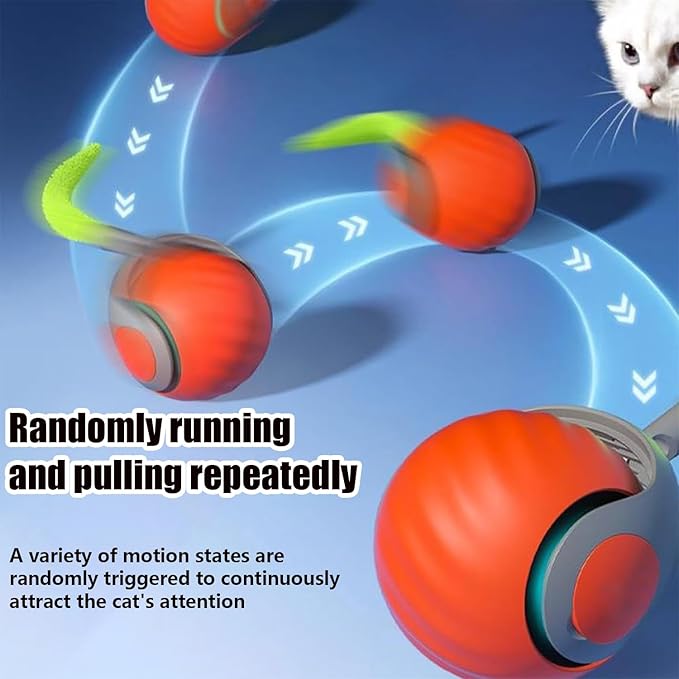 Smart Interactive Cat Toy,2025 New Generation Interactive Cats Toys,Interactive Cat Toys for Indoor C at Ball,Automatic Moving Cats Toy Ball with Tail (Blue+Orange)