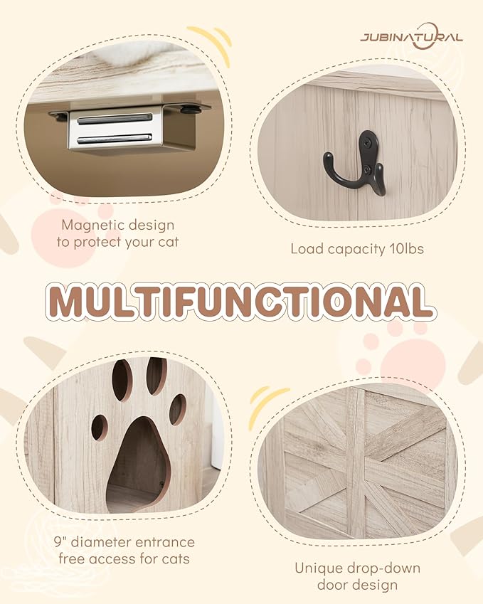 Cat Litter Box Enclosure, Indoor Hidden Cat Litter Box Furniture, Simple Classic Sliding Door Style Cat Litter Box Cabinet for Convenient Entry, Use As Side Table or Nightstand