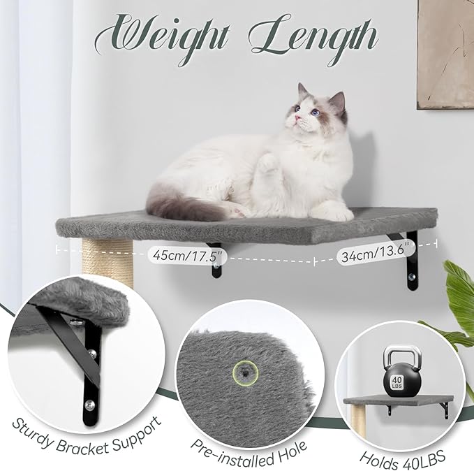 NUNU LAB 5-in-1 Cat Wall Shelves, Wall Mounted Cat Furniture Set, Cats Wall Furniture, Wall Cats Climbing, Cat Wall Bed, with Hammock, Shelves, House, Steps, Scratcher (C-KM062)
