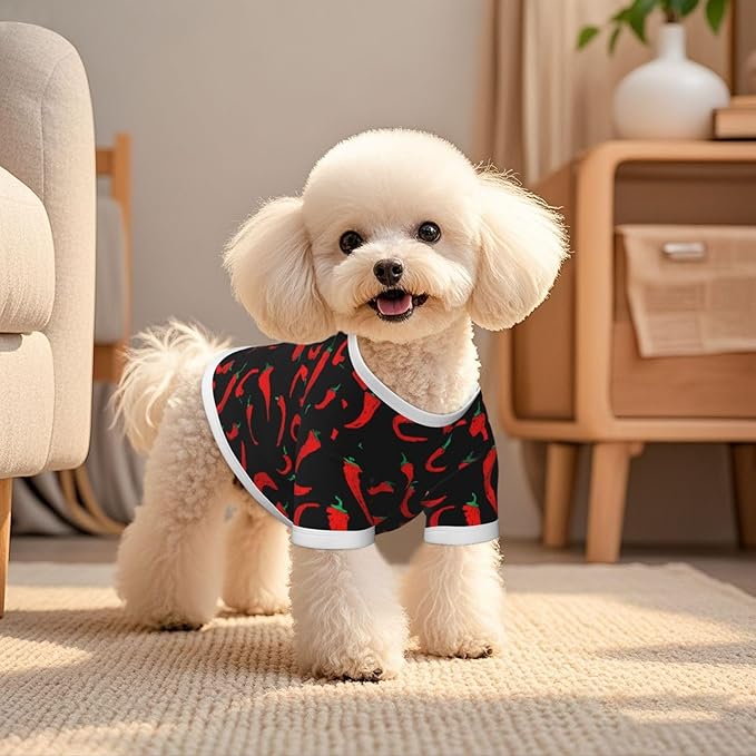 Red Chili Pepper Cute Dog Shirt Pet Cotton T-Shirt Soft Breathable Dog Clothes Stretchy Puppy Outfit Doggy Tank Top Funny Outdoor Apparel Daily Wear for Small Medium Dogs Cats Black Large