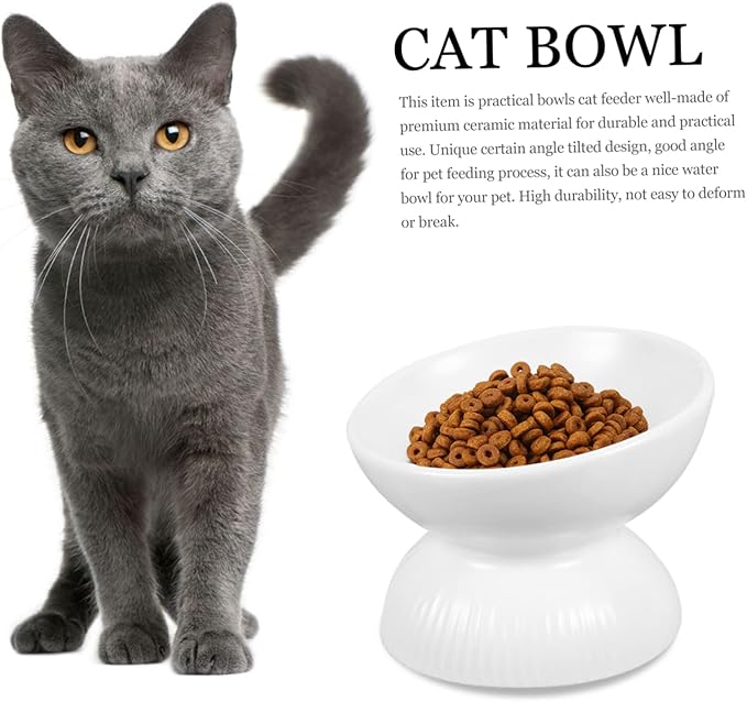 Abaodam Ceramic Cat Feeder Bowl Tip Design Slanted Mouth for Easy Eating Safe Material Cat Food Container for Comfortable Feeding