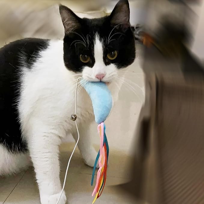 Cat Wand, 3 PCS Interactive Kitten Toys Wooden Handle Kitten Teaser Toys with Cute Fish Tail Sturdy Cat Sticks