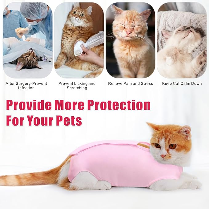 Idepet Cat Surgery Recovery Suit Kitten Onesie for Cats After Surgery Female Breathable Kitty Spay Suit for Abdominal Wound Skin Diseases E-Collar Alternative Wear(Pink,M)