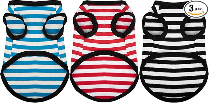 Paiaite 3 Pieces Dog Striped Shirt Light Color Cotton Sleeveless Puppy Shirts Breathable Pet Apparel Tank Top Colorful Puppy Sweatshirt Clothes for Small Medium Dogs XL