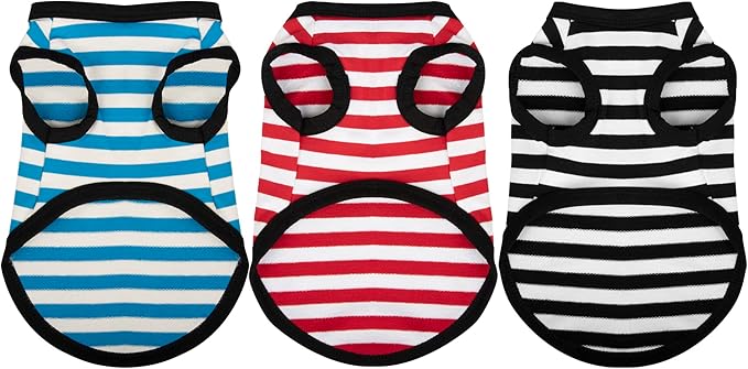Paiaite 3 Pieces Striped Dog Shirt Light Color Cotton Sleeveless Puppy Shirts Breathable Pet Apparel Tank Top Colorful Puppy Sweatshirt Clothes for Small Medium Dogs XXS
