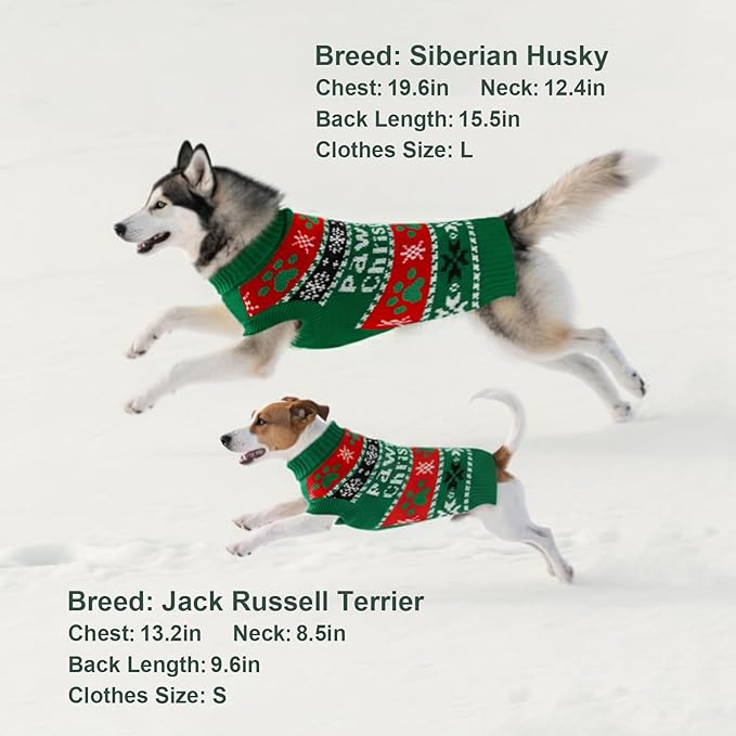 Dog Sweater Knitted for Small to Large Dogs Boy Girl, Classic Turtleneck Dog Christmas Sweaters, Warm & Soft Pet Clothes for Winter (Santa Green, S)