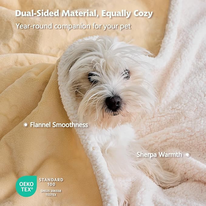 Qeils Pet Blankets for Cats - Waterproof Cat Blanket Washable - Sherpa Fleece Puppy Blanket, Soft Plush Reversible Throw Protector for Bed Couch Car Sofa, 25"X30", Khaki