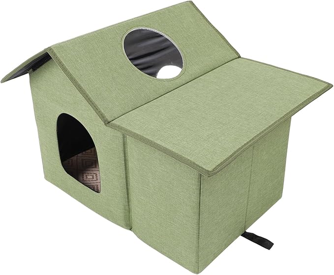 Sorandy Cat House, Foldable Waterproof Covered Cat Bed, Covered Cat Bed | Cat Cave Bed | Pet Furniture | Washable Cat Bed | Dog Bed House | Outdoor Cat House | Feral Cats Shelter (Green)