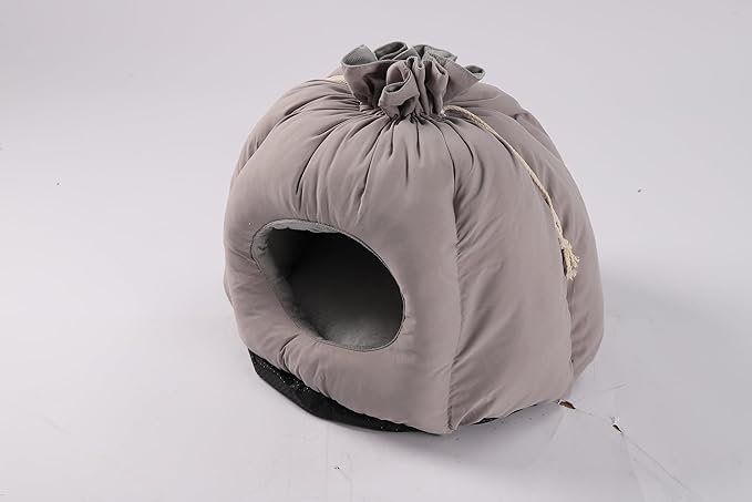 50x50x48cm Large Gray Cat House - Plush Soft Pet Bed Cave for Cats & Kittens, Durable Enclosed Cat Hideaway with Removable Cushion, Indoor Cat Furniture