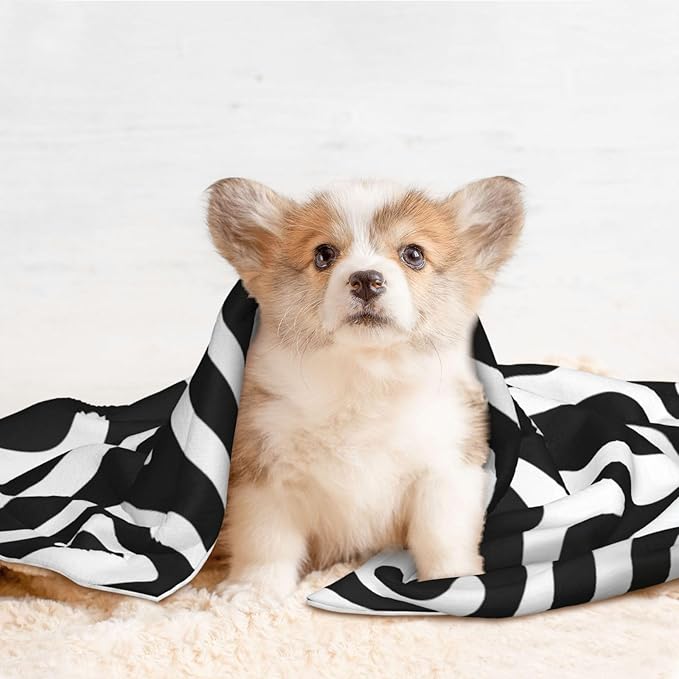 Cat Dog Blanket Psychedelic Black White Swirl Wavy Abstract Lines Ultra Soft Warming Mat for Indoor Pet Beds Furniture 27.6 X 19.7inch