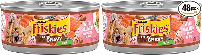 Friskies Purina Wet Cat Food Extra Gravy Pate with Salmon in Savory Gravy - 5.5 oz. Cans,(Pack of 48)