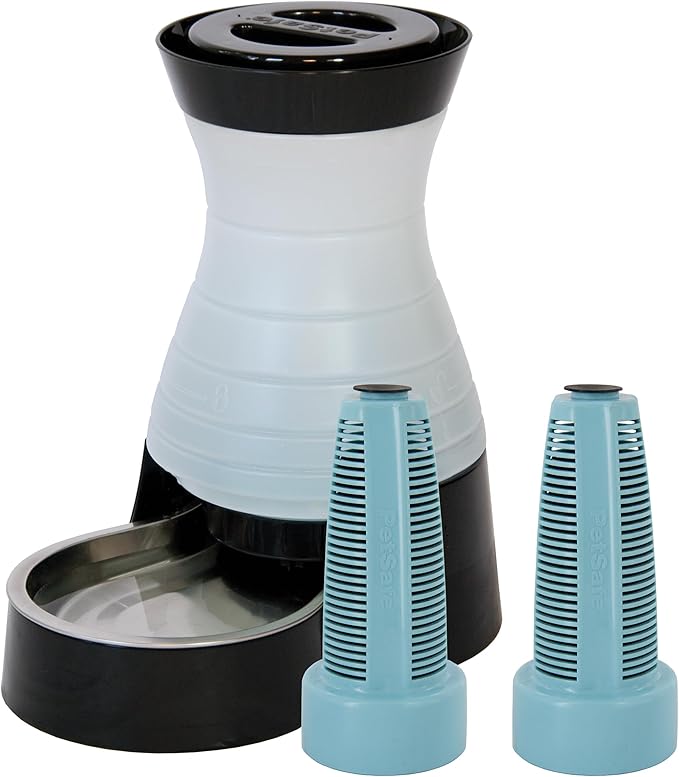 PetSafe Healthy Pet Food & Water Stations - Cat & Dog Food Storage Container - Filter Included with Waterer - Keeps Food & Water Fresh - Suitable for Small, Medium, & Large Dogs - Stainless Steel Bowl