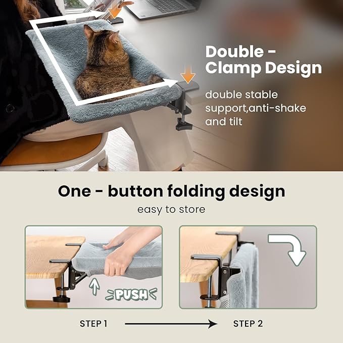 JUNSPOW Cat Bed for Desk with Foldable & Sunken Design,Cozy Faux Rabbit Fur cat Desk Bed for Home Working&Gaming Play,Sturdy Framework Maximum Hold Up to 33lb