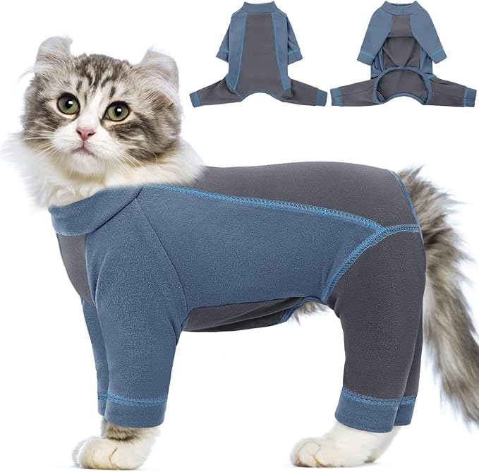 Hair Sticky Cat Clothes, Cat Sweater for Cats Only, 4-Legged Fleece Sweaters Kitten Pajamas Reduce Shedding Fur, Warm Pullover Shirts for Cats, Blue S