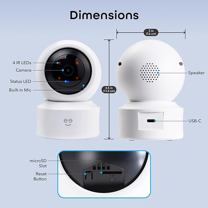 Geeni Scope Ultra 2K 360° Smart Indoor Camera, 1440p HD Auto-Tracking, Dual Band WiFi 2.4GHz 5GHz, Alexa & App Control, Wall Mountable, White