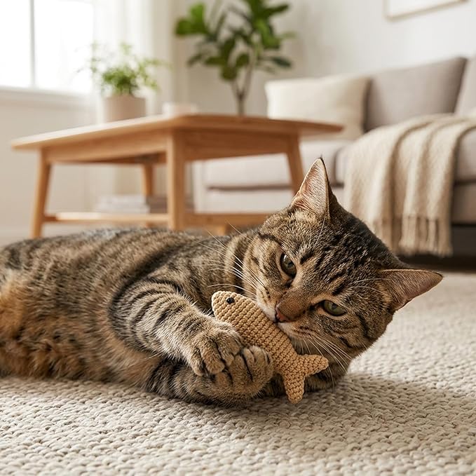 7-Piece Set 5.9inch giant q tip cat toy and 8inch Mint linen imitation fish,Qtip Cat Toy for Interactive Play Sessions and Anxiety Relief, Giant Qtip Toy for Indoor Cats with Stomach Discomfort