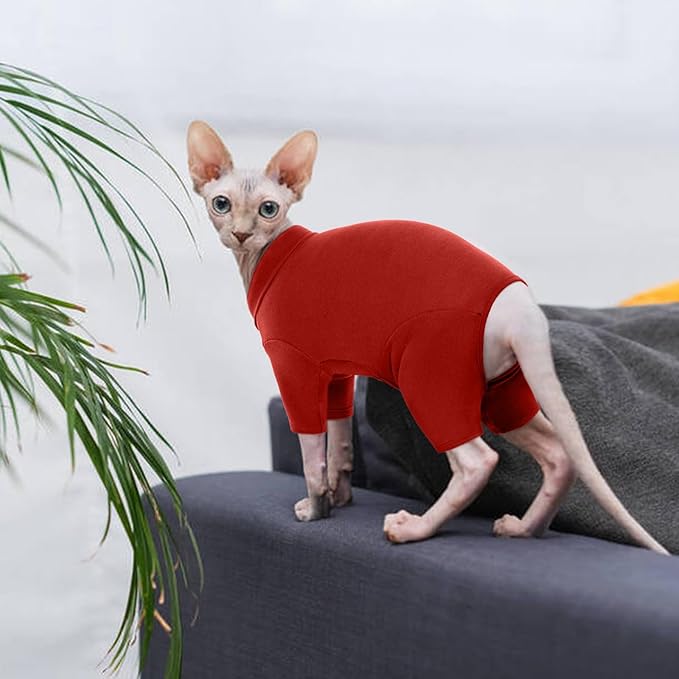 ROZKITCH Cat Sweaters for Cats, Breathable Soft Cat Jumpers for Cats Only, Cat Coat with Four Legs, Warm Sweater T-Shirt Pajamas Jumpsuit Vest Cornish Rex Devon Rex Peterbald Red L
