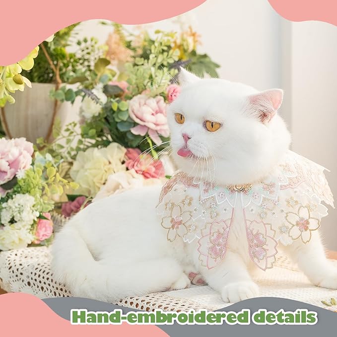 Leo Kitty Pink Silk Pet Clothing for Cats & Small Dogs – Handmade Floral Embroidery, Metal Buckle, Chinese-Style Classic Design, New Year Cat & Dog Outfit for Wedding, Birthday & Party