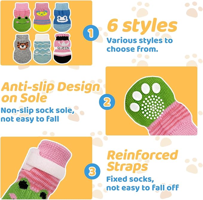 24 Pcs Cat Mittens to Prevent Scratching,Breathable Cat Foot Cover,Cats Claw Protector,Non Slip Dog Socks with Nylon Belt for Nail Trimming Bathing