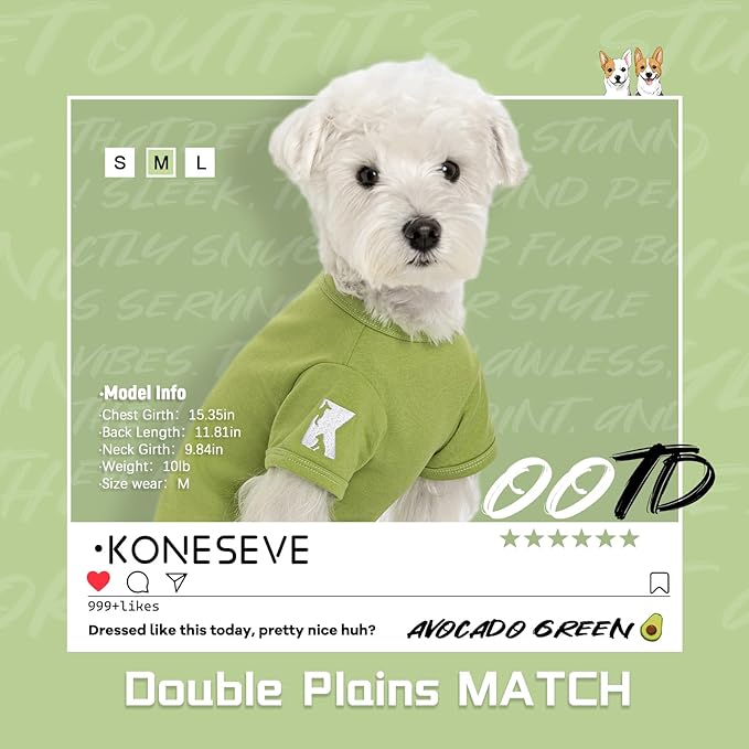 Koneseve Dog Shirts 2 Pack Soft Tee Comfortable Pet Clothes for Small Pets Brown & Avocado Green L