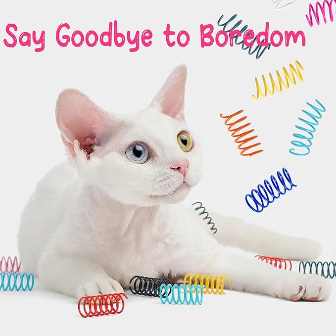 120 Pack Cat Spring Toy - 12 Colors Interactive Cat Toys for Kitten, Durable Plastic Cat Toy Springs for Indoor, Bouncy Spiral Coils for Swatting, Biting, Hunting and Active Play