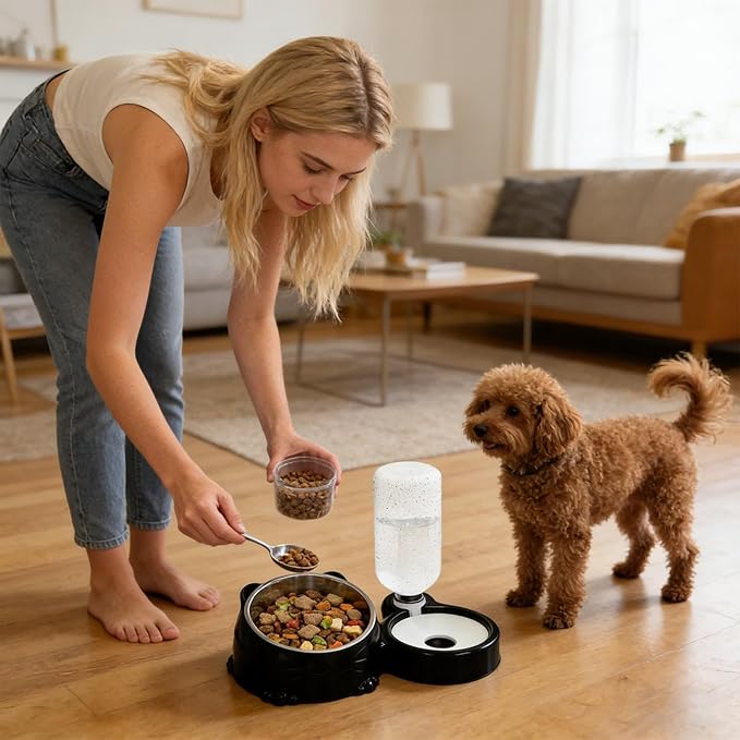 Cat Feeder and Water Dispenser,Food Grade Splash-Proof Feeding Dispenser | Cat Feeding Station - for Daily Storage Puppy Drinking Watering Outdoor Travel Indoor Home