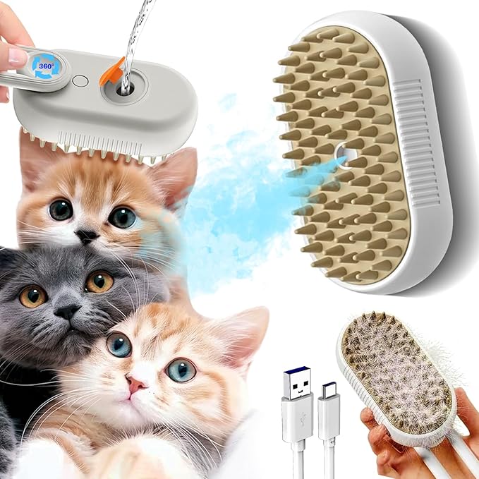 Cat Steam Brush for Shedding Cat Steam Brush Spritz Defur Comb for Cats With Shedding Steamy Pet Hair Brushes Indoor Steamer Dog Steaming Cepillo Para Gatos Con Vapor Misting Pets (White, 2pcs)1