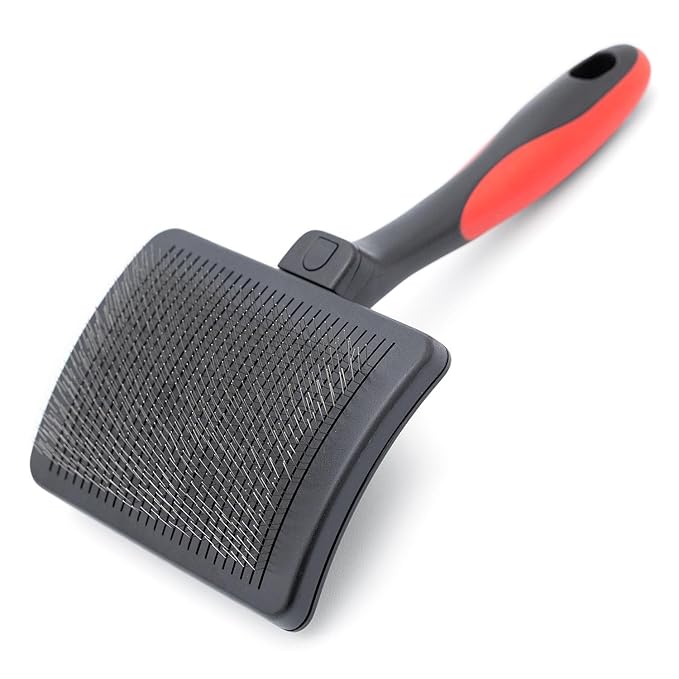 Jeffers Pet Self-Cleaning Slicker Brush for Dogs & Cats – Self Cleaning Button, Removes Tangles & Loose Hair, Non Slip Handle for Easy Grooming, Go To Gift for Pet Owners – Black, Red - Large