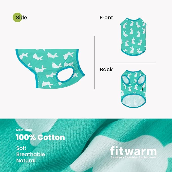 Fitwarm Easter Bunny Dog Shirt, Dog Clothes for Small Dogs Boy Girl, Pet Cat Holiday Outfit, Teal Green, Medium