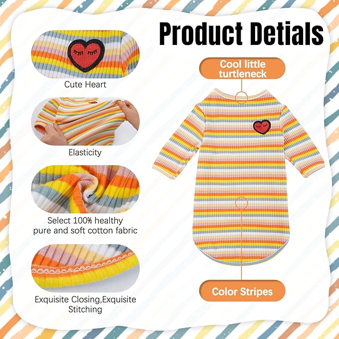 DENTRUN Hairless Cats Shirt Breathable Cat Daily Wear Clothes Stripe Vest Adorable Pajamas Jumpsuit Soft & Skin-Friendly
