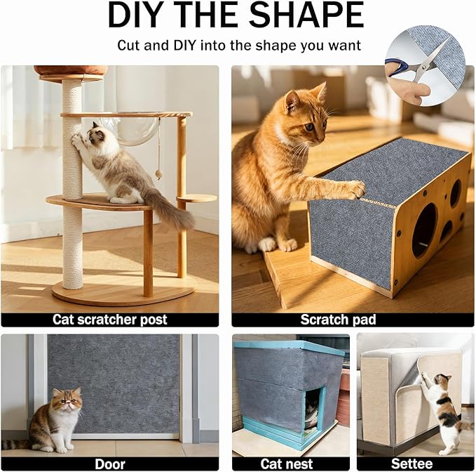 78.8"x15.8" Dark Grey Cat Scratch Mat for Furniture，DIY Cat Scratcher for Covering Cat Tower，Carpet，Couch,Bed,Self-Adhesive cat Scratching Pads(Dark Grey)