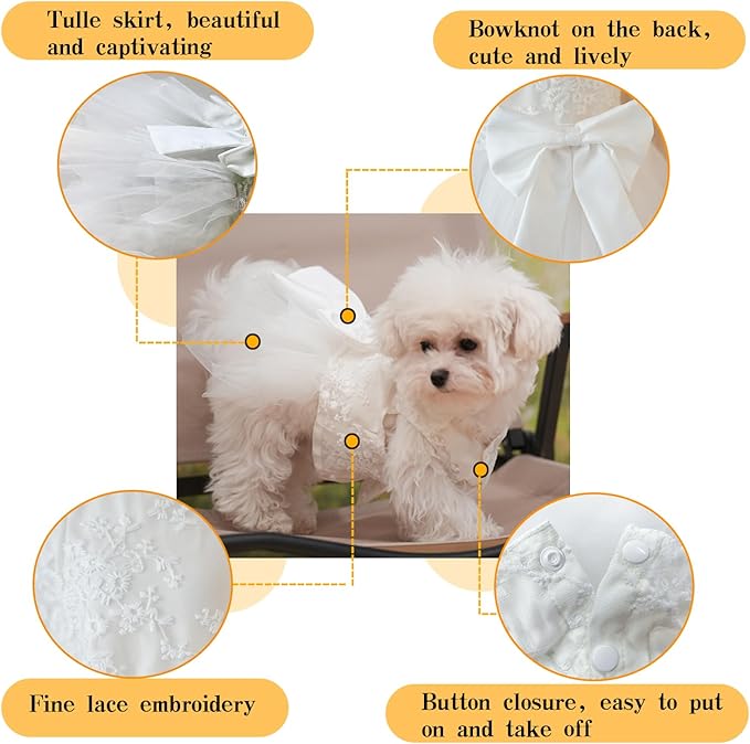 Dog Dress Wedding Outfits, Princess Lace Tutu Strappy Skirt for Female Puppy Small Medium Dogs Girl Cats Costume (Embroidery Dress, 2X-Large)