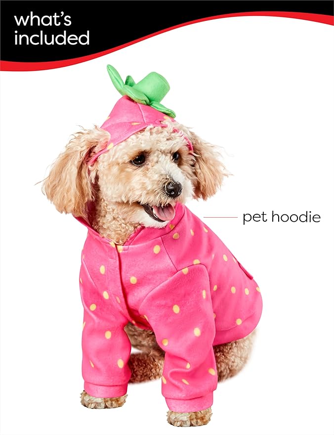 Rubies Strawberry Pet Hoodie Costume for Dogs or Cats, Small
