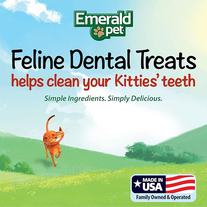 Emerald Pet Grain-Free Cat Dental Treats with Salmon – Crunchy Natural Dental Treats for Cats to Clean Teeth, Freshen Breath, and Reduce Plaque & Tartar – 11 oz Tub