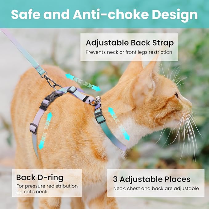 Cat Harness and Leash Set, Collars,Car Seat Belt [4 in 1 Detachable & Adjustable] Escape Proof Cat Harness, Comfortable Soft Lightweight, Walking Travel Kitten Harness for Small Medium Large Cats (S)