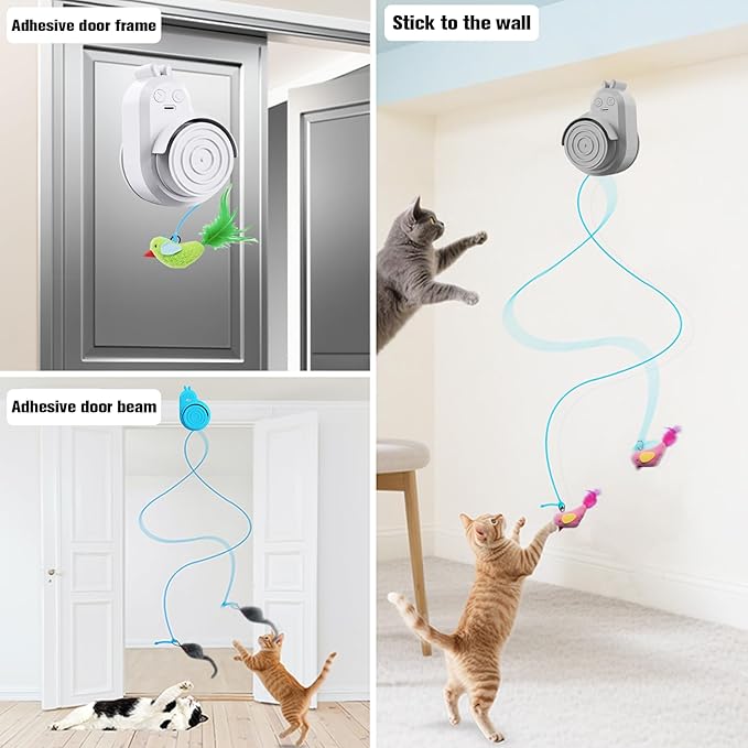 CATPICK Interactive Cat Toys for Indoor Cats Automatic Electric Flying Bird Feather Cat Toy - Best Kitten & Adult Cat Enrichment Toy Stick-on Hanging Electric Kitty Toys for Bored Cats