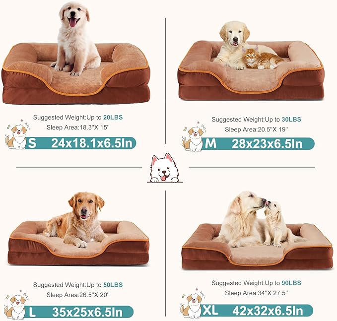 DUMOS Orthopedic Dog Beds for XL Large Sized Dogs, 42x32 in Machine Washable Cover Pet Bed, Anti-Slip Waterproof Memory Foam Couch Bed for Indoor Dogs and Cats, Brown