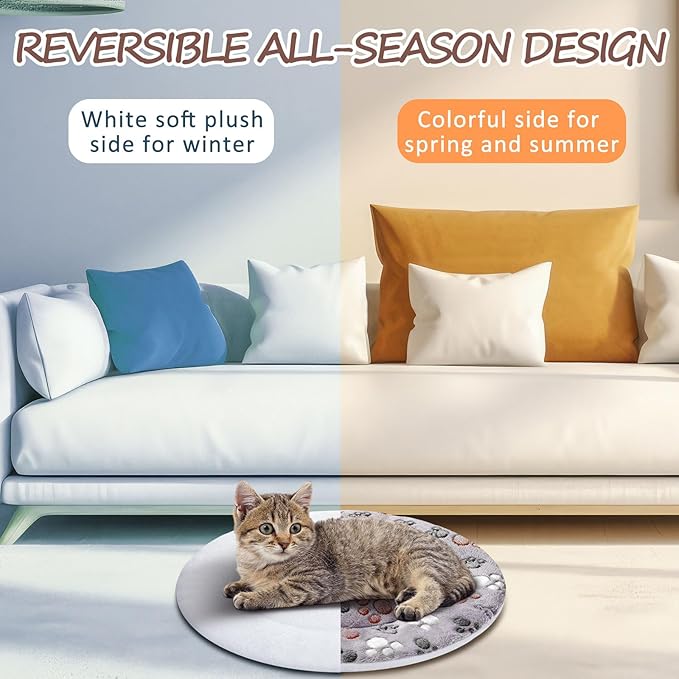 VitalCozy 2 Pack Self Heating Cat Pad Self Heating Cat Bed Machine Washable Heat Pet Mat Reversible Body Thermal Warm Round Dog Bed Crate Blanket for Feral and Indoor Cats(16'',Dog Paw)
