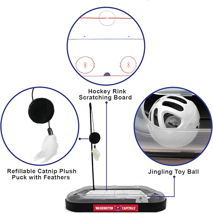 Pets First 5-in-1 NHL Washington Capitals Cat Scratcher Toy with Interactive Cat Ball Bell in Tracks