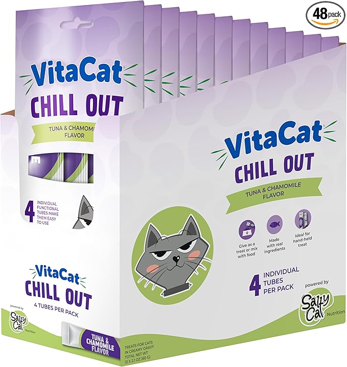 Salty Cat VitaCat Chill Out Natural Creamy Tuna & Pumpkin Functional Tube Treats for Cats, 15g (12 Pack)
